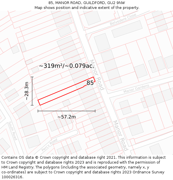 85, MANOR ROAD, GUILDFORD, GU2 9NW: Plot and title map