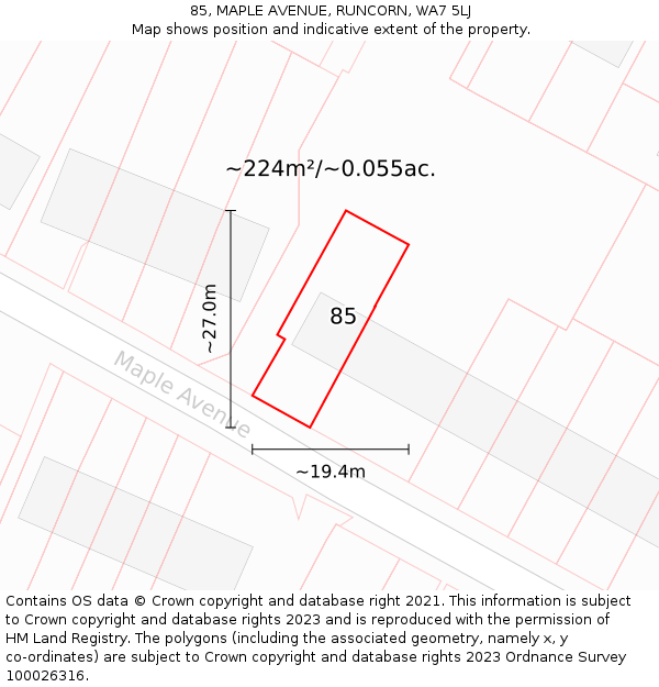 85, MAPLE AVENUE, RUNCORN, WA7 5LJ: Plot and title map