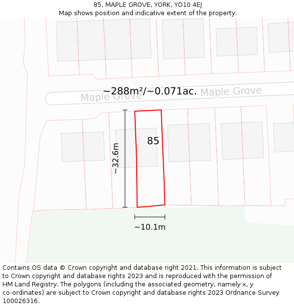 85, MAPLE GROVE, YORK, YO10 4EJ: Plot and title map