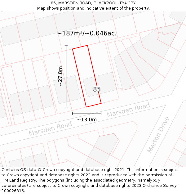 85, MARSDEN ROAD, BLACKPOOL, FY4 3BY: Plot and title map