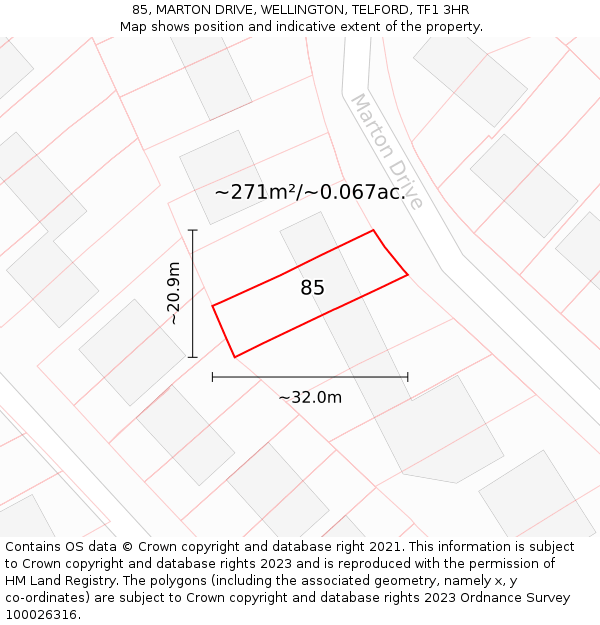 85, MARTON DRIVE, WELLINGTON, TELFORD, TF1 3HR: Plot and title map