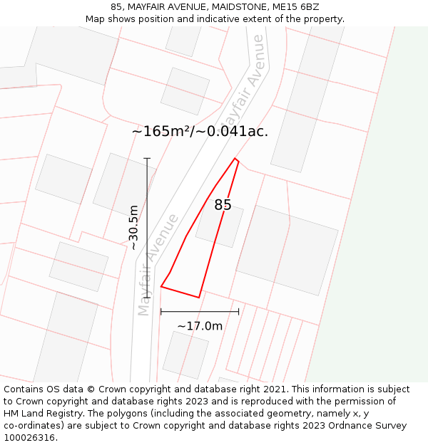 85, MAYFAIR AVENUE, MAIDSTONE, ME15 6BZ: Plot and title map