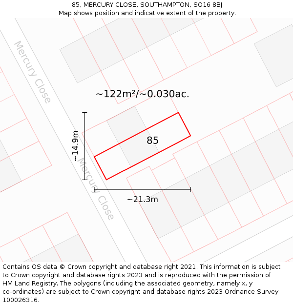 85, MERCURY CLOSE, SOUTHAMPTON, SO16 8BJ: Plot and title map