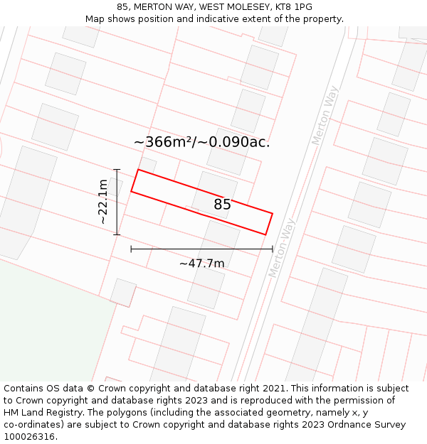 85, MERTON WAY, WEST MOLESEY, KT8 1PG: Plot and title map