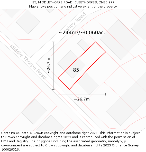 85, MIDDLETHORPE ROAD, CLEETHORPES, DN35 9PP: Plot and title map