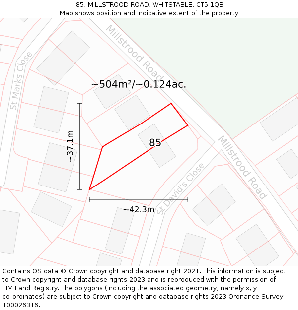 85, MILLSTROOD ROAD, WHITSTABLE, CT5 1QB: Plot and title map