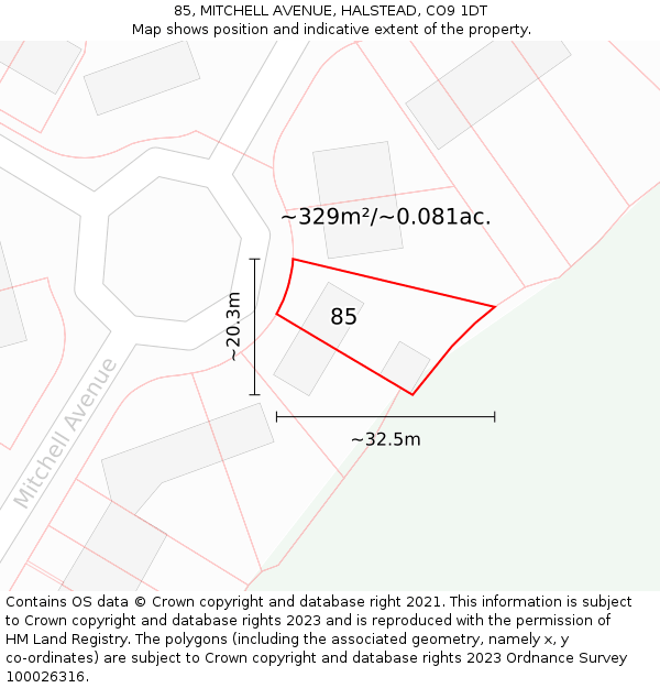 85, MITCHELL AVENUE, HALSTEAD, CO9 1DT: Plot and title map