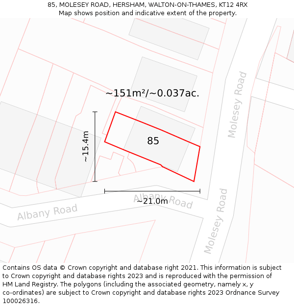 85, MOLESEY ROAD, HERSHAM, WALTON-ON-THAMES, KT12 4RX: Plot and title map