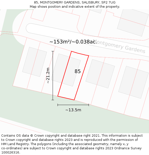 85, MONTGOMERY GARDENS, SALISBURY, SP2 7UG: Plot and title map