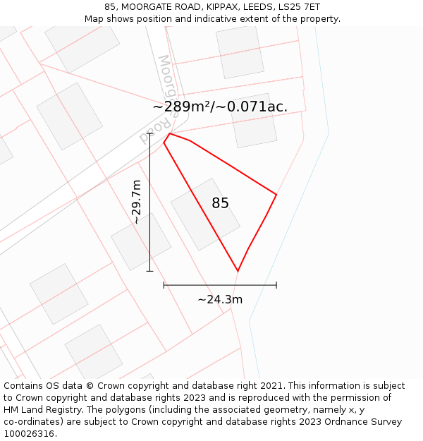 85, MOORGATE ROAD, KIPPAX, LEEDS, LS25 7ET: Plot and title map