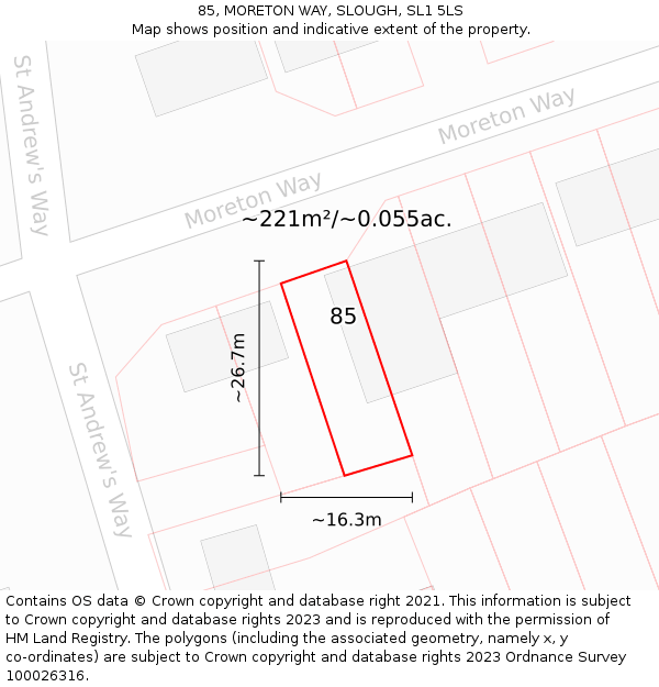 85, MORETON WAY, SLOUGH, SL1 5LS: Plot and title map