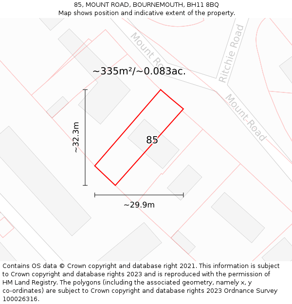 85, MOUNT ROAD, BOURNEMOUTH, BH11 8BQ: Plot and title map