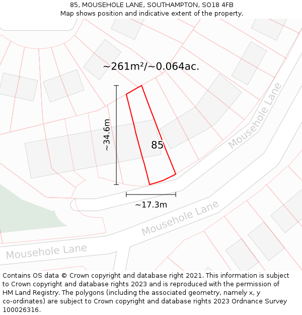 85, MOUSEHOLE LANE, SOUTHAMPTON, SO18 4FB: Plot and title map