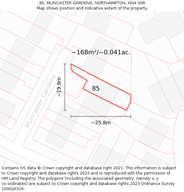 85, MUNCASTER GARDENS, NORTHAMPTON, NN4 0XR: Plot and title map