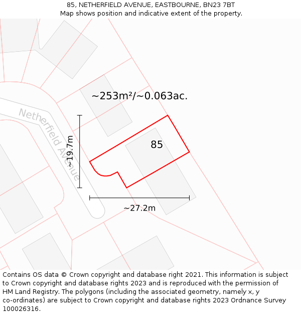 85, NETHERFIELD AVENUE, EASTBOURNE, BN23 7BT: Plot and title map