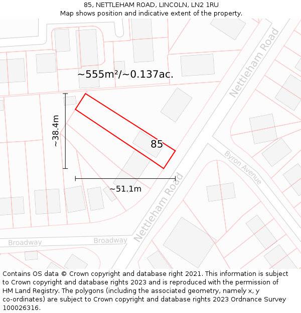 85, NETTLEHAM ROAD, LINCOLN, LN2 1RU: Plot and title map