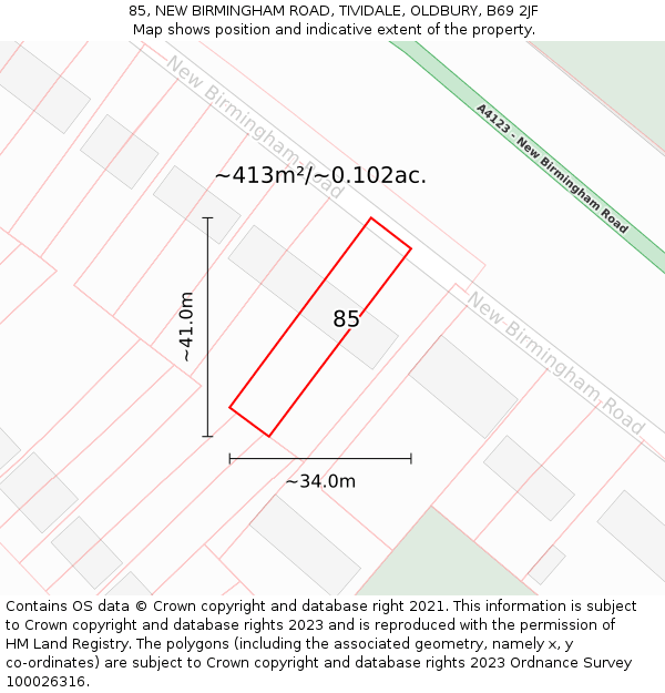 85, NEW BIRMINGHAM ROAD, TIVIDALE, OLDBURY, B69 2JF: Plot and title map