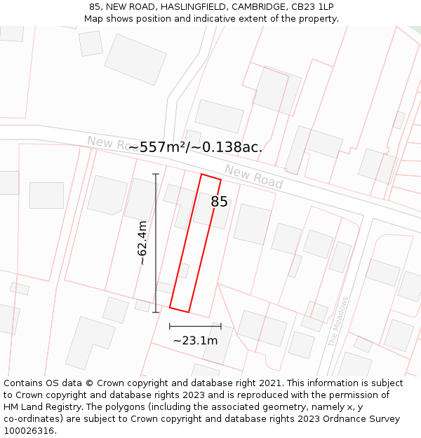 85, NEW ROAD, HASLINGFIELD, CAMBRIDGE, CB23 1LP: Plot and title map