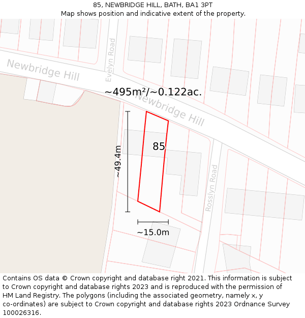 85, NEWBRIDGE HILL, BATH, BA1 3PT: Plot and title map