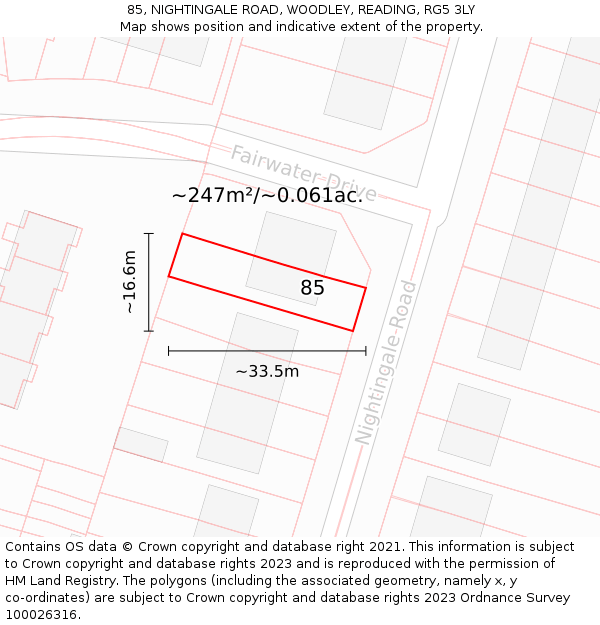 85, NIGHTINGALE ROAD, WOODLEY, READING, RG5 3LY: Plot and title map