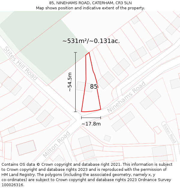 85, NINEHAMS ROAD, CATERHAM, CR3 5LN: Plot and title map