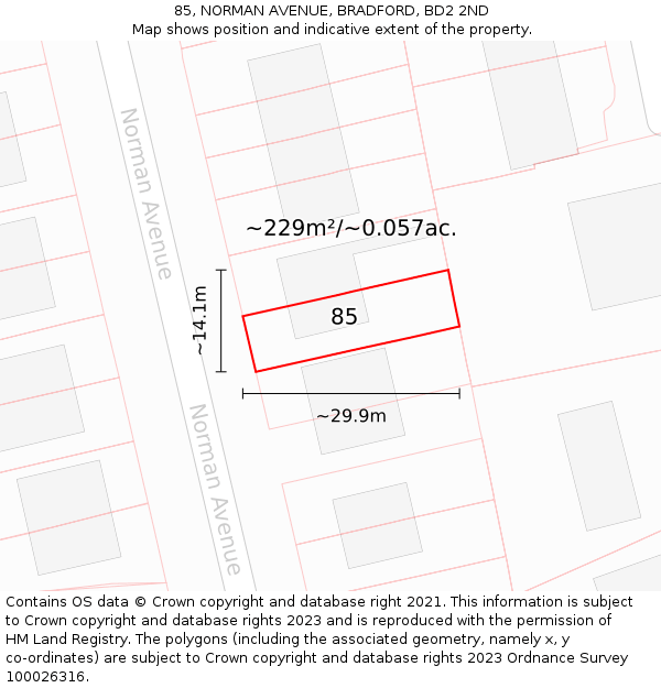 85, NORMAN AVENUE, BRADFORD, BD2 2ND: Plot and title map