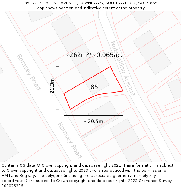 85, NUTSHALLING AVENUE, ROWNHAMS, SOUTHAMPTON, SO16 8AY: Plot and title map