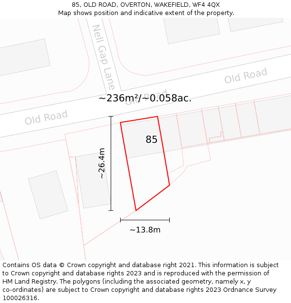 85, OLD ROAD, OVERTON, WAKEFIELD, WF4 4QX: Plot and title map