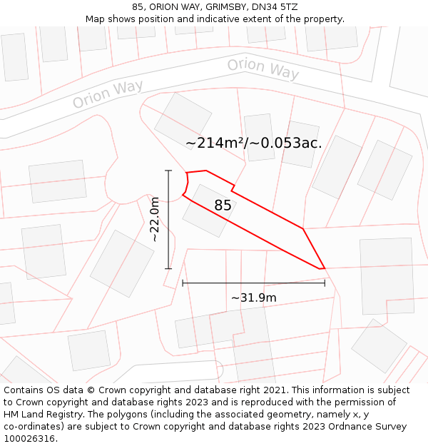 85, ORION WAY, GRIMSBY, DN34 5TZ: Plot and title map