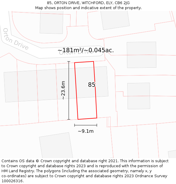 85, ORTON DRIVE, WITCHFORD, ELY, CB6 2JG: Plot and title map