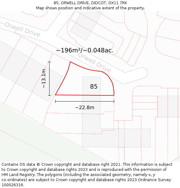 85, ORWELL DRIVE, DIDCOT, OX11 7RX: Plot and title map
