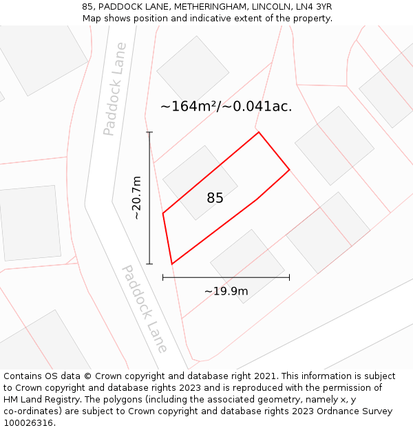 85, PADDOCK LANE, METHERINGHAM, LINCOLN, LN4 3YR: Plot and title map