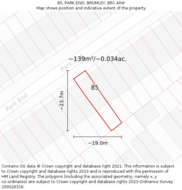 85, PARK END, BROMLEY, BR1 4AW: Plot and title map