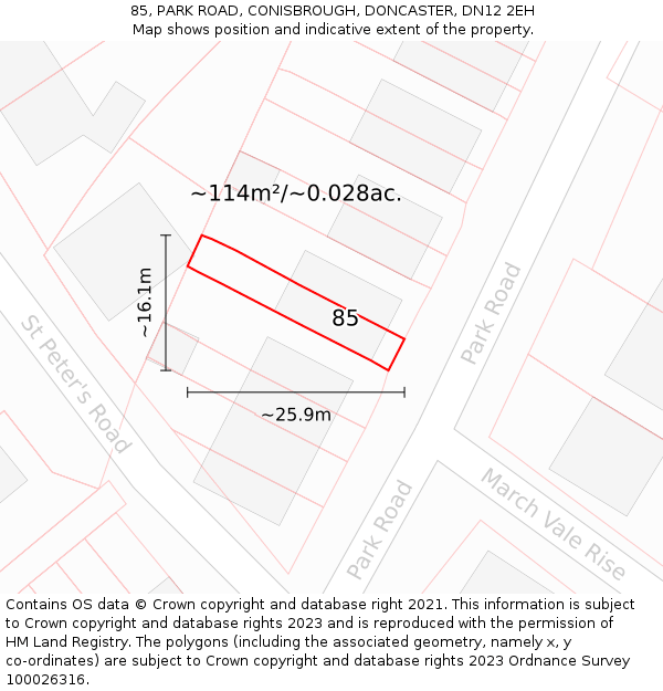 85, PARK ROAD, CONISBROUGH, DONCASTER, DN12 2EH: Plot and title map