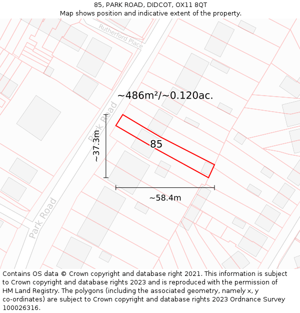 85, PARK ROAD, DIDCOT, OX11 8QT: Plot and title map