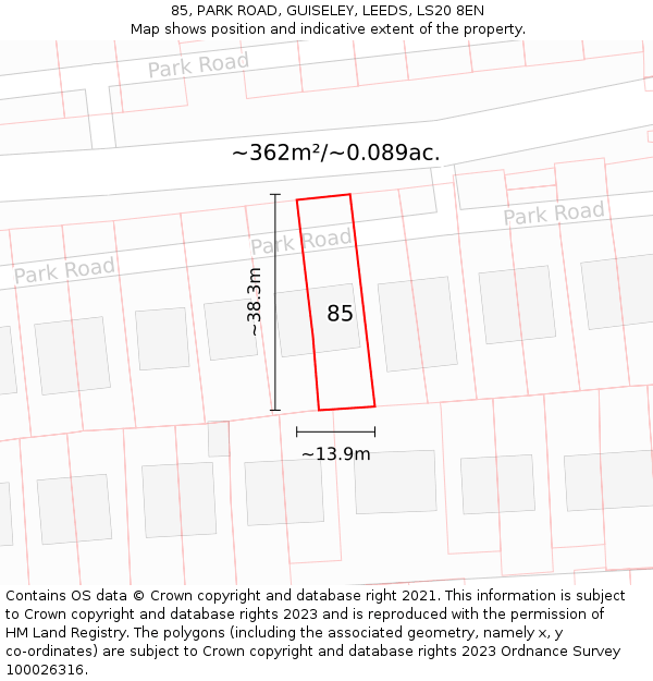 85, PARK ROAD, GUISELEY, LEEDS, LS20 8EN: Plot and title map