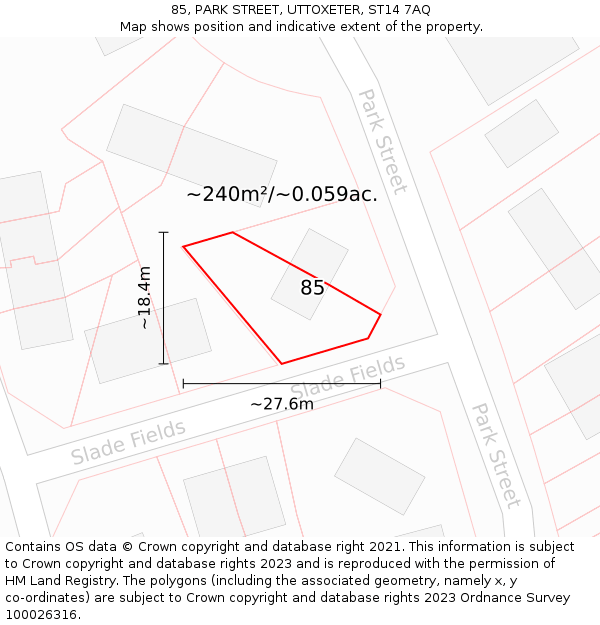85, PARK STREET, UTTOXETER, ST14 7AQ: Plot and title map
