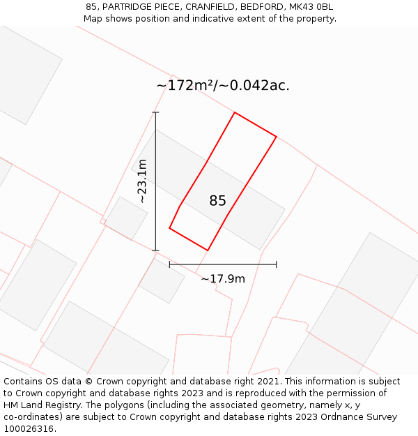 85, PARTRIDGE PIECE, CRANFIELD, BEDFORD, MK43 0BL: Plot and title map