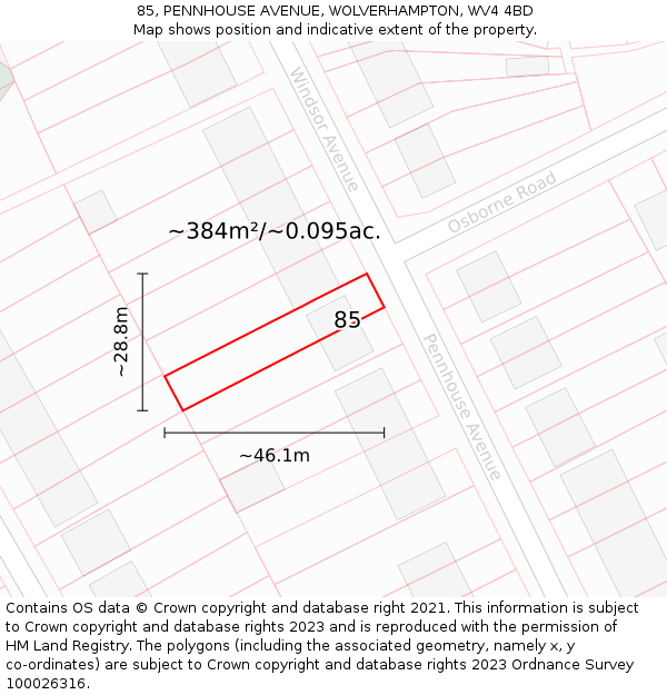 85, PENNHOUSE AVENUE, WOLVERHAMPTON, WV4 4BD: Plot and title map