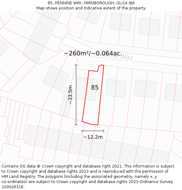 85, PENNINE WAY, FARNBOROUGH, GU14 9JA: Plot and title map