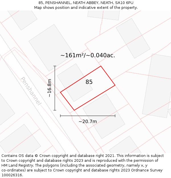 85, PENSHANNEL, NEATH ABBEY, NEATH, SA10 6PU: Plot and title map