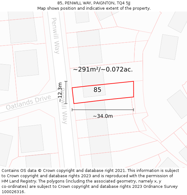 85, PENWILL WAY, PAIGNTON, TQ4 5JJ: Plot and title map