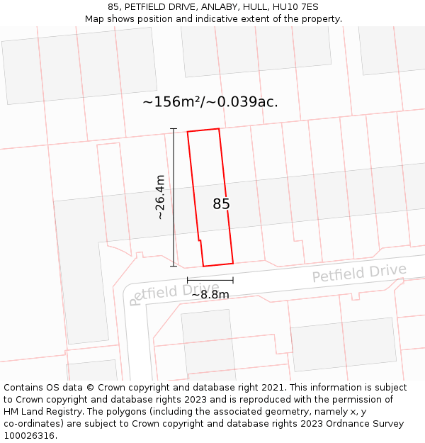 85, PETFIELD DRIVE, ANLABY, HULL, HU10 7ES: Plot and title map