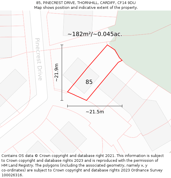 85, PINECREST DRIVE, THORNHILL, CARDIFF, CF14 9DU: Plot and title map
