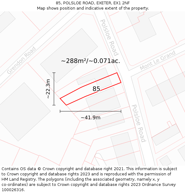 85, POLSLOE ROAD, EXETER, EX1 2NF: Plot and title map