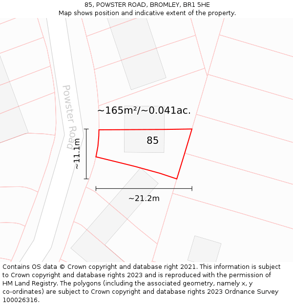 85, POWSTER ROAD, BROMLEY, BR1 5HE: Plot and title map