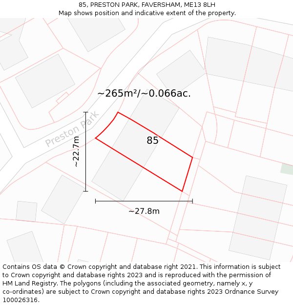 85, PRESTON PARK, FAVERSHAM, ME13 8LH: Plot and title map
