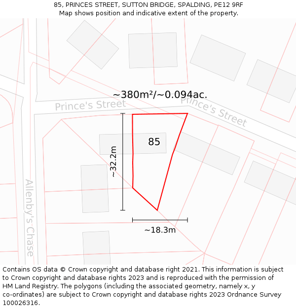 85, PRINCES STREET, SUTTON BRIDGE, SPALDING, PE12 9RF: Plot and title map