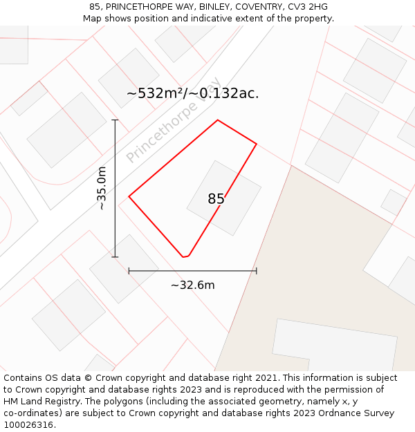 85, PRINCETHORPE WAY, BINLEY, COVENTRY, CV3 2HG: Plot and title map