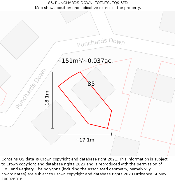 85, PUNCHARDS DOWN, TOTNES, TQ9 5FD: Plot and title map
